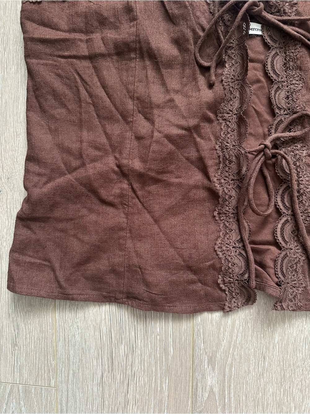 Abercrombie & Fitch Lace Trim Tie Front Top Tank Linen Blend Brown Sz XL NWT New - Picture 5 of 12
